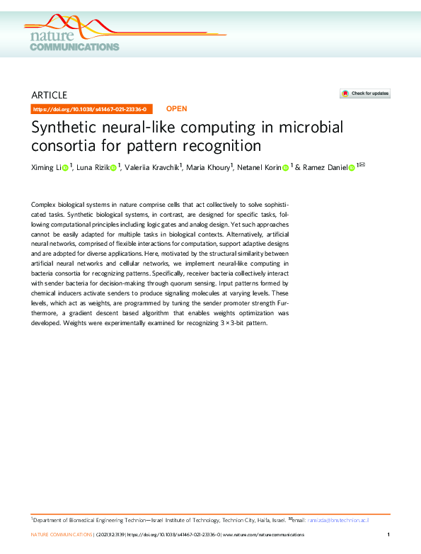 (PDF) Synthetic neural-like computing in microbial consortia for ...