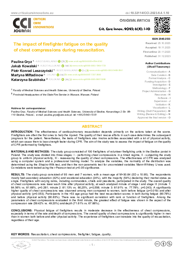 (PDF) The impact of firefighter fatigue on the quality of chest ...