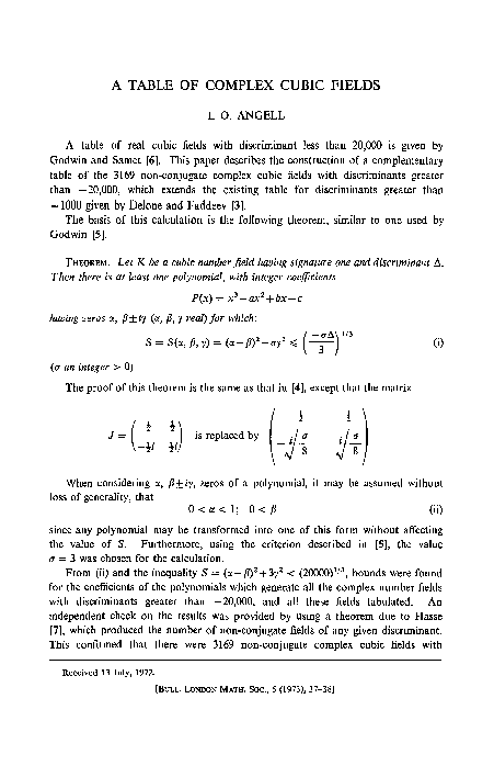 (PDF) A Table of Complex Cubic Fields | Ian Angell - Academia.edu