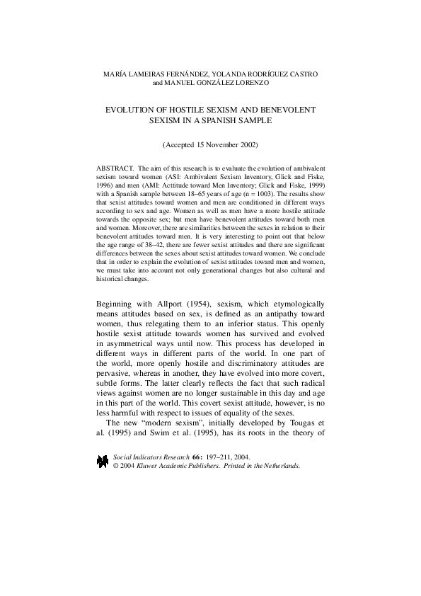 (PDF) Evolution of hostile sexism and benevolent sexism in a spanish sample