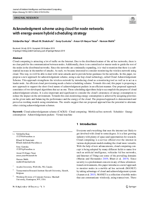 (PDF) Acknowledgment scheme using cloud for node networks with energy ...
