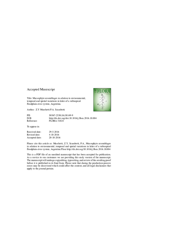 (PDF) Macrophyte assemblages in relation to environmental, temporal and ...