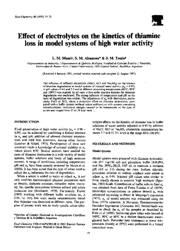 (PDF) Effect of electrolytes on the kinetics of thiamine loss in model ...