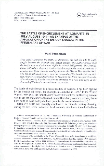 (PDF) The Battle of Encirclement at Ilomantsi in July-August 1944—An ...