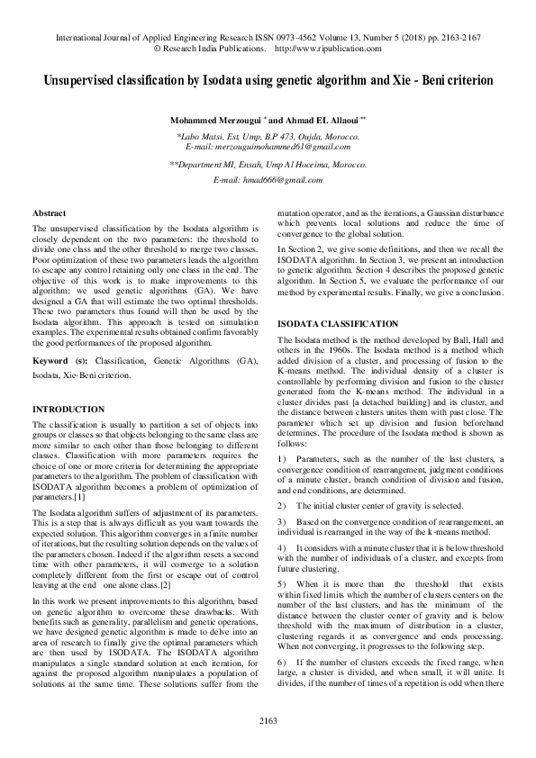 (PDF) Unsupervised classification by Isodata using genetic algorithm ...