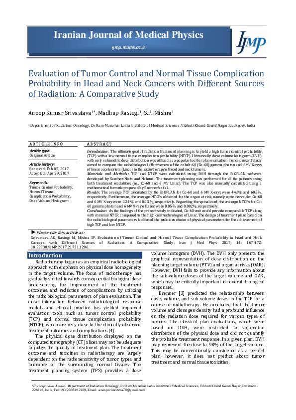 (PDF) Evaluation of Tumor Control and Normal Tissue Complication ...