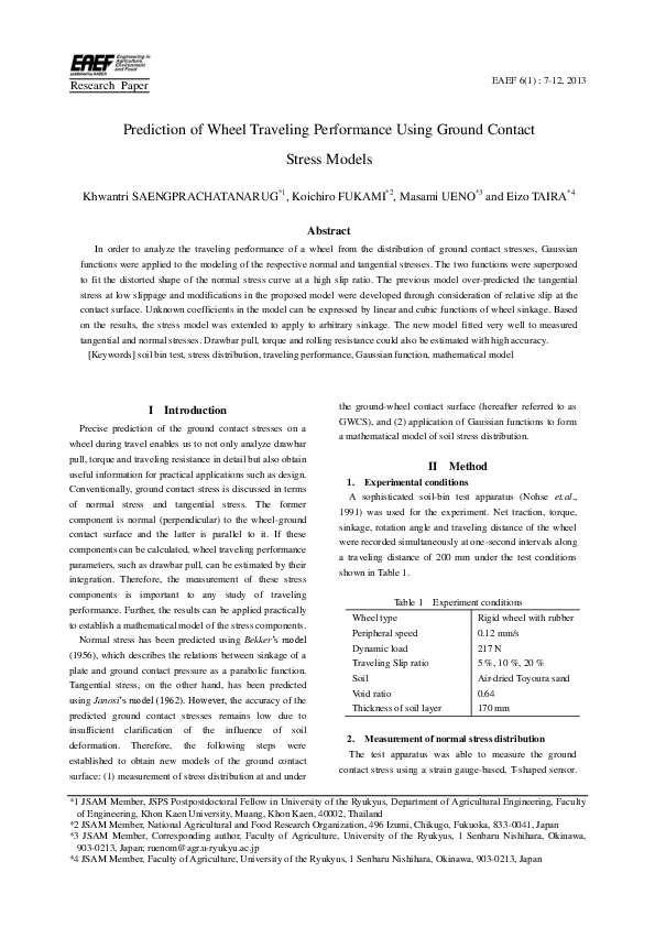 (PDF) Prediction of Wheel Traveling Performance Using Ground Contact ...
