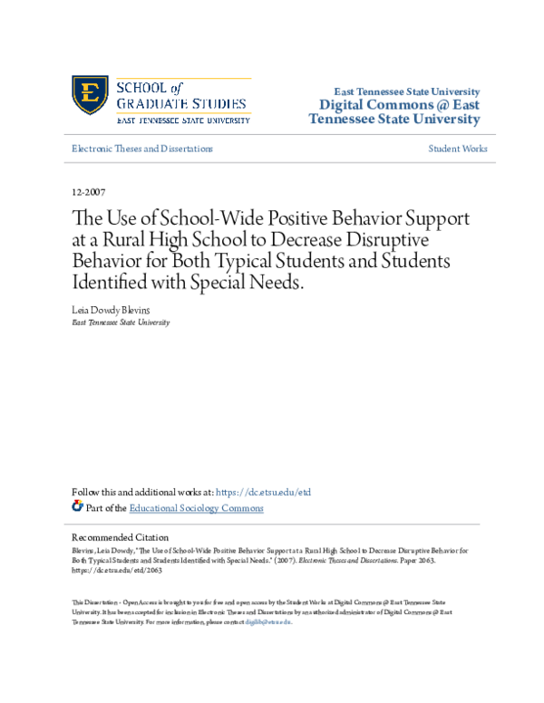 (PDF) The Use of School-Wide Positive Behavior Support at a Rural High ...