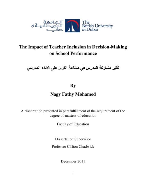 (PDF) The Impact of Teacher Inclusion in Decision-Making on School ...