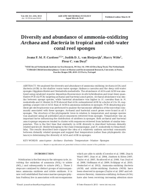 (PDF) Diversity and abundance of ammonia-oxidizing Archaea and Bacteria ...