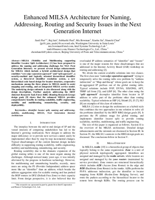 (PDF) Enhanced MILSA Architecture for Naming, Addressing, Routing and ...