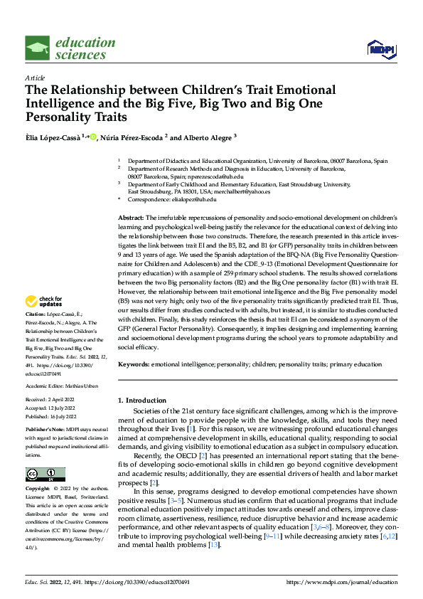 (PDF) The Relationship between Children’s Trait Emotional Intelligence ...