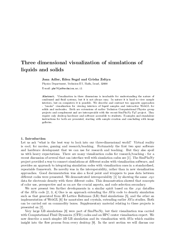 (PDF) Three dimensional visualization of simulations of liquids and solids
