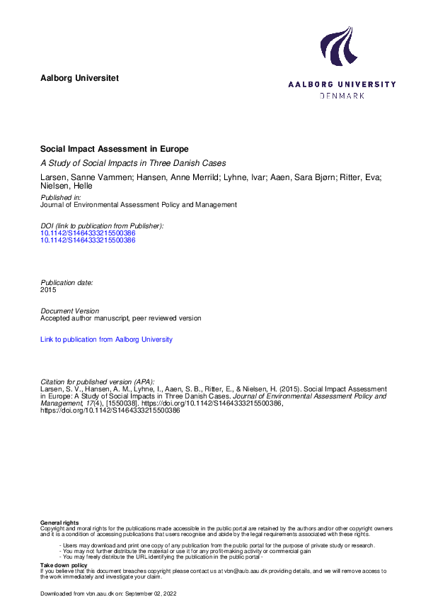 (PDF) Social Impact Assessment in Europe: A Study of Social Impacts in ...
