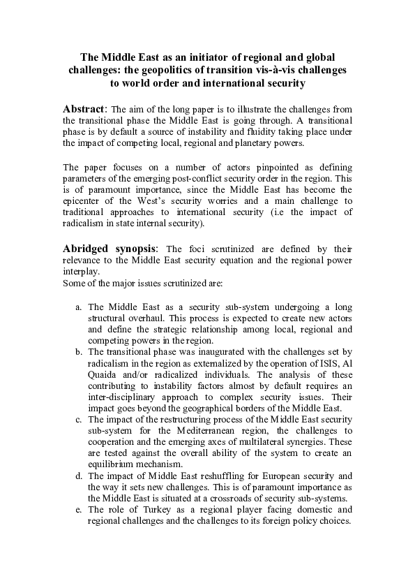 (DOC) The Middle East as an initiator of regional and global challenges ...