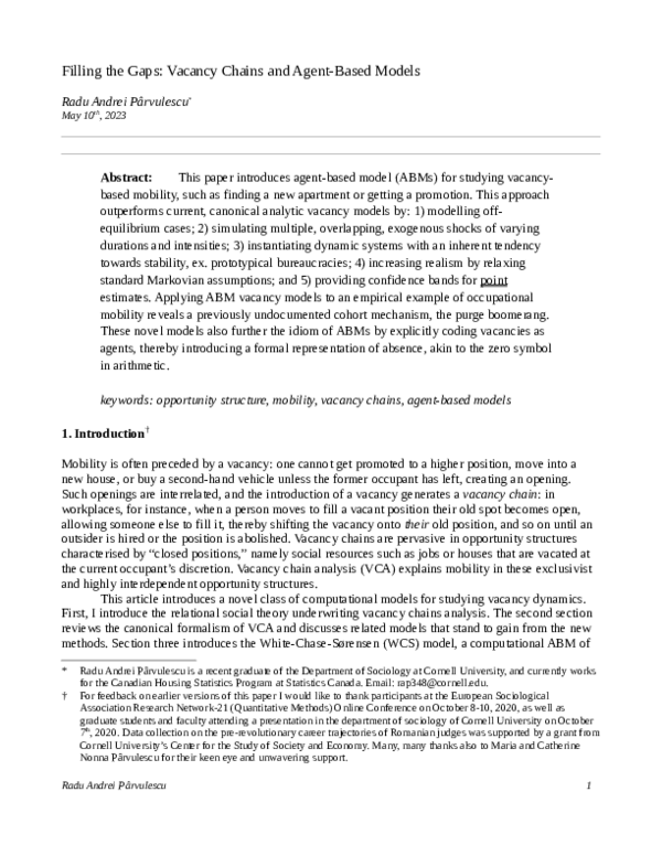 (PDF) Filling the Gaps: Vacancy Chains and Agent-Based Models