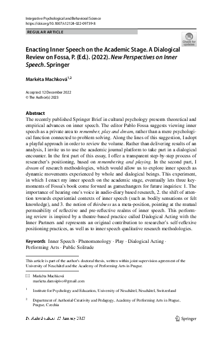 (PDF) Enacting Inner Speech on the Academic Stage. A Dialogical Review ...