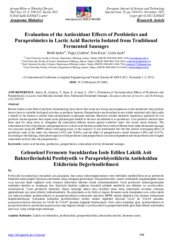 (PDF) Evaluation of the Antioxidant Effects of Postbiotics and ...