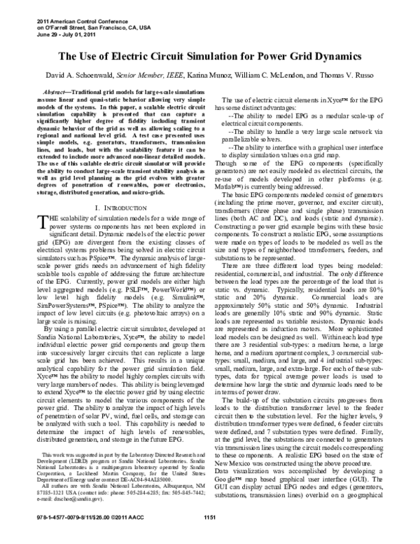 (PDF) The use of electric circuit simulation for power grid dynamics