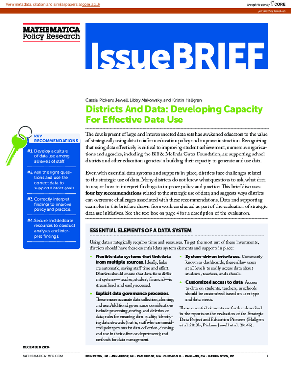 (PDF) Districts and Data: Developing Capacity for Effective Data Use