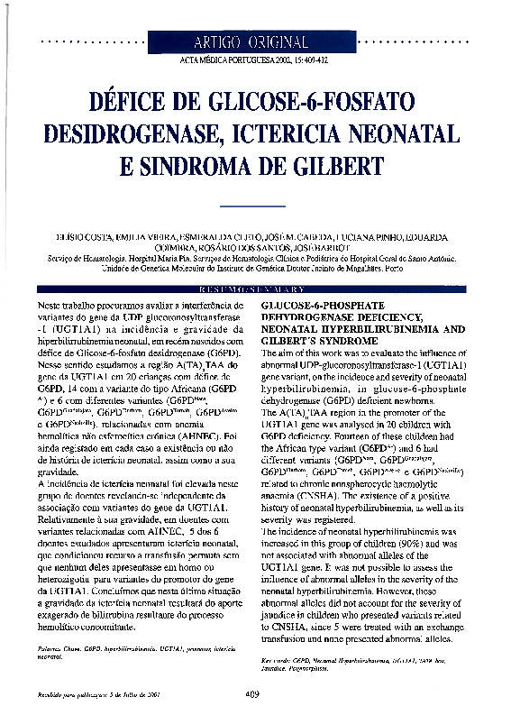 [Glucose-6-phosphate dehydrogenase deficiency, neonatal hyperbilirubinemia and Gilbert syndrome]