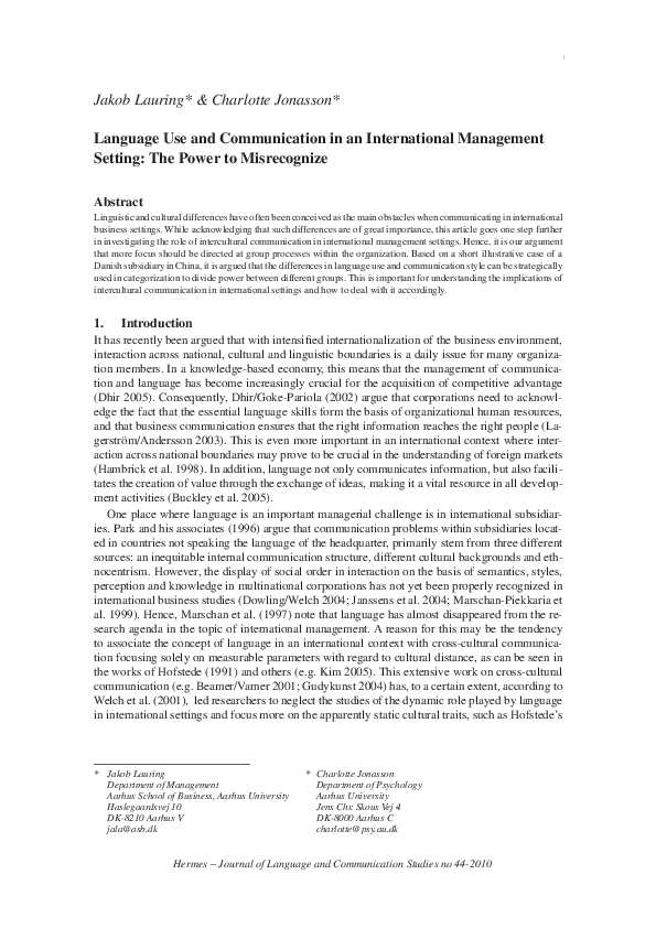 (PDF) Language Use and Communication in an International Management ...