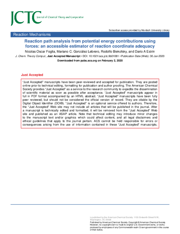 (PDF) Reaction Path Analysis from Potential Energy Contributions Using ...