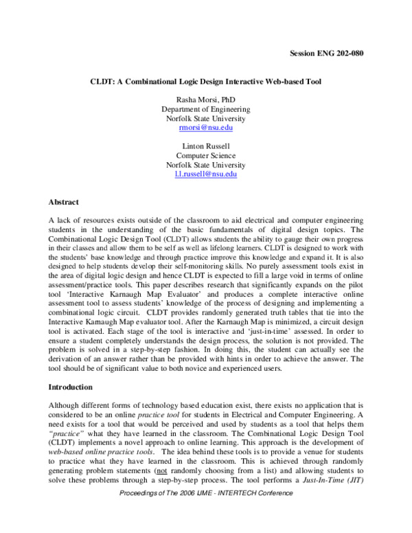 (PDF) CLDT: A Combinational Logic Design Interactive Web-based Tool