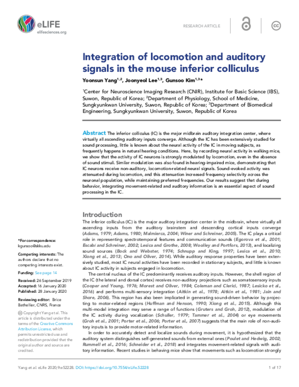 (PDF) Integration of locomotion and auditory signals in the mouse ...