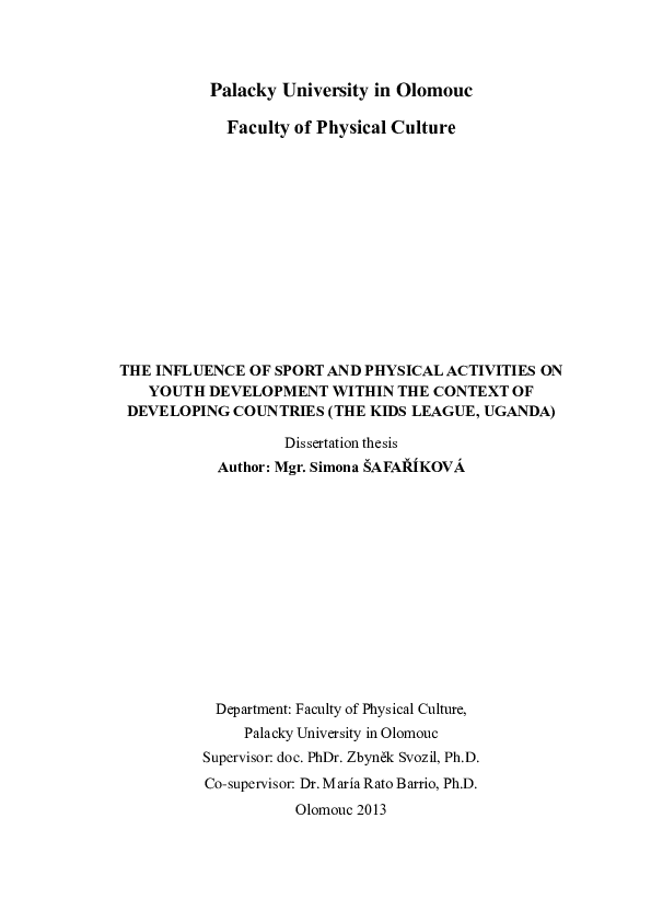 (PDF) The influence of sport and physical activities on youth ...