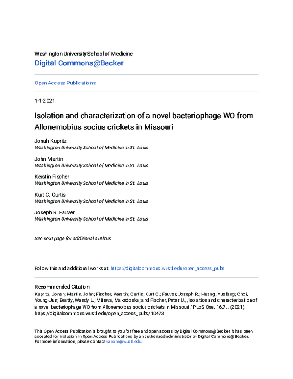 (PDF) Isolation and characterization of a novel bacteriophage WO from ...