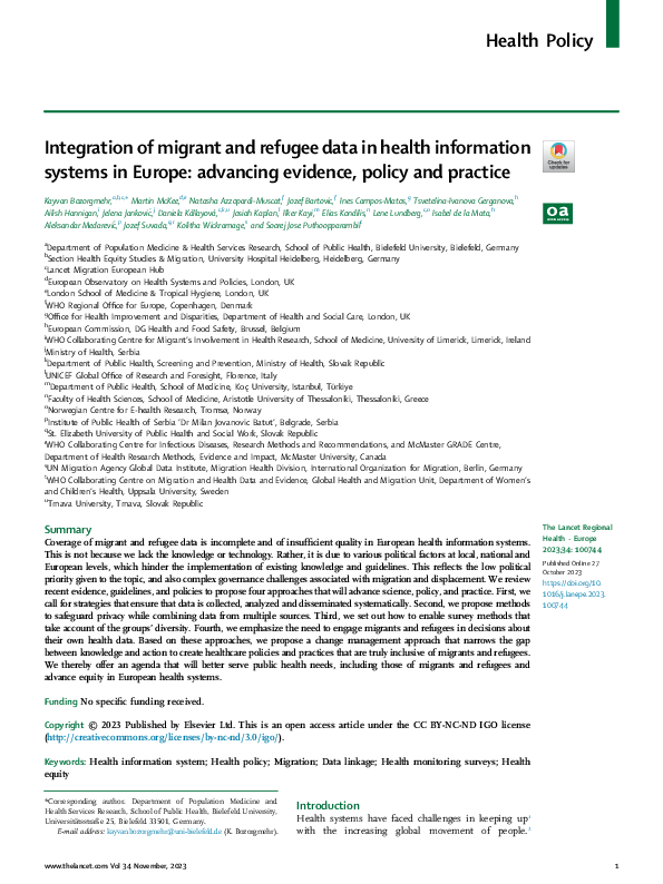 (PDF) Integration of migrant and refugee data in health information ...