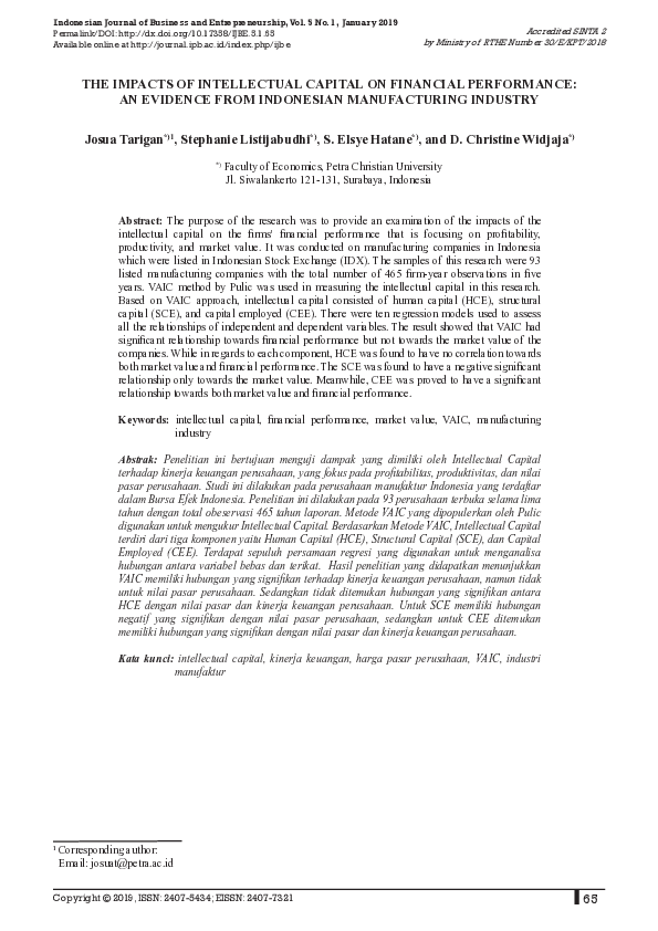 (PDF) The Impacts of Intellectual Capital on Financial Performance: An ...