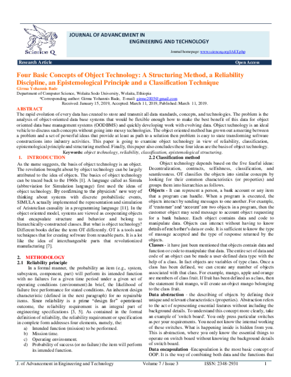 (PDF) Four Basic Concepts of Object Technology: A Structuring Method, a ...