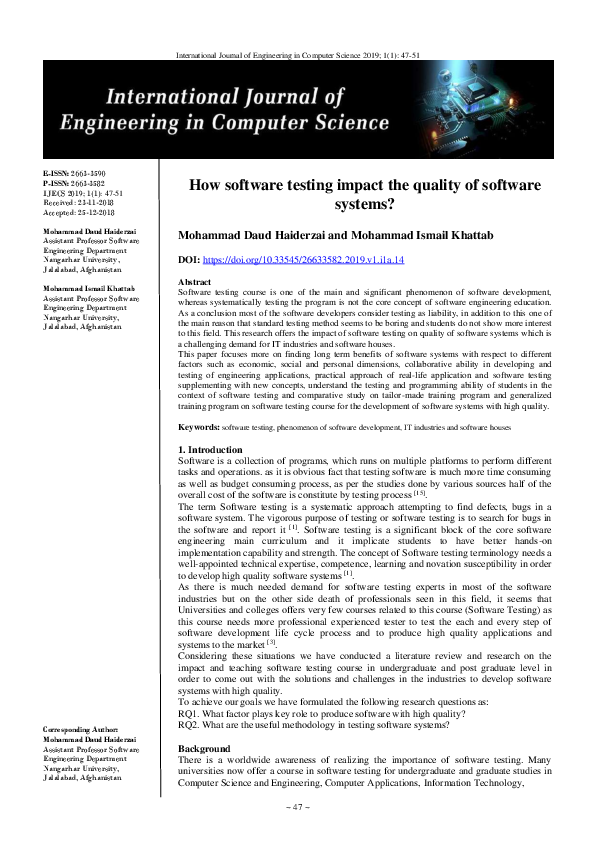 (PDF) How software testing impact the quality of software systems?