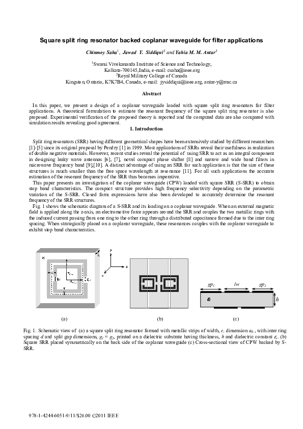 (PDF) Square split ring resonator backed coplanar waveguide for filter ...