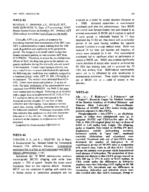 (PDF) Perinatal AZT (Zidovudine): neurobehavioral effects in a rat model