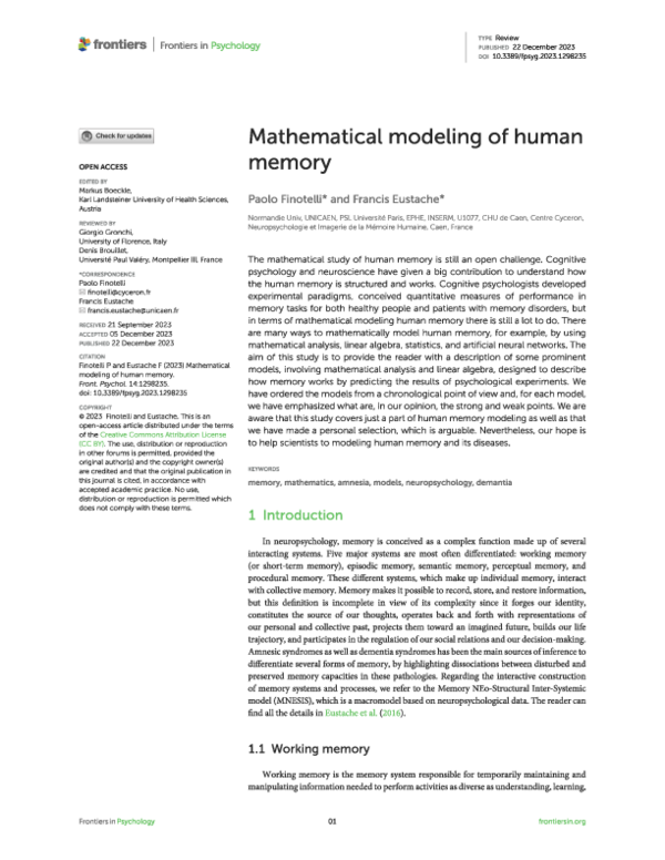 (PDF) Mathematical Modeling of Human Memory