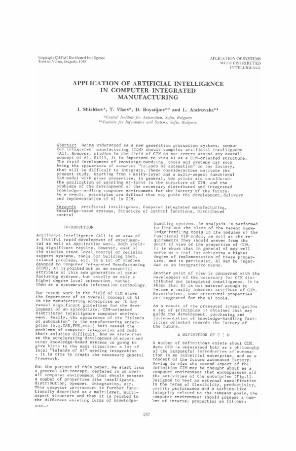 (PDF) Application of Artificial Intelligence in Computer Integrated ...