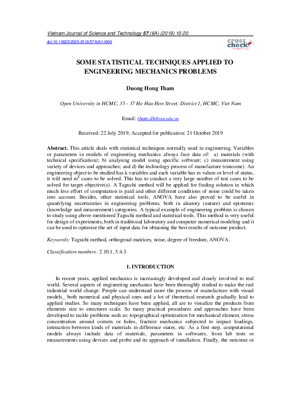 (PDF) Some Statistical Techniques Applied to Engineering Mechanics Problems