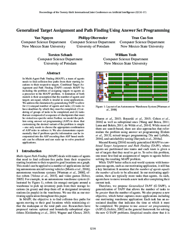 (PDF) Generalized Target Assignment and Path Finding Using Answer Set ...