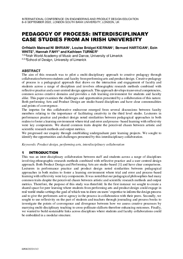 (PDF) Pedagogy of Process: Interdisciplinary Case Studies from an Irish ...