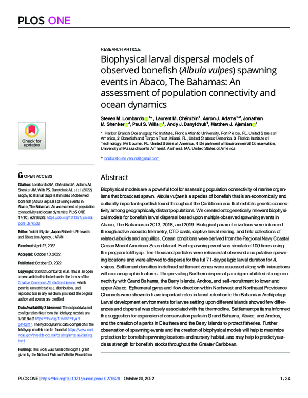 (PDF) Biophysical larval dispersal models of observed bonefish (Albula ...