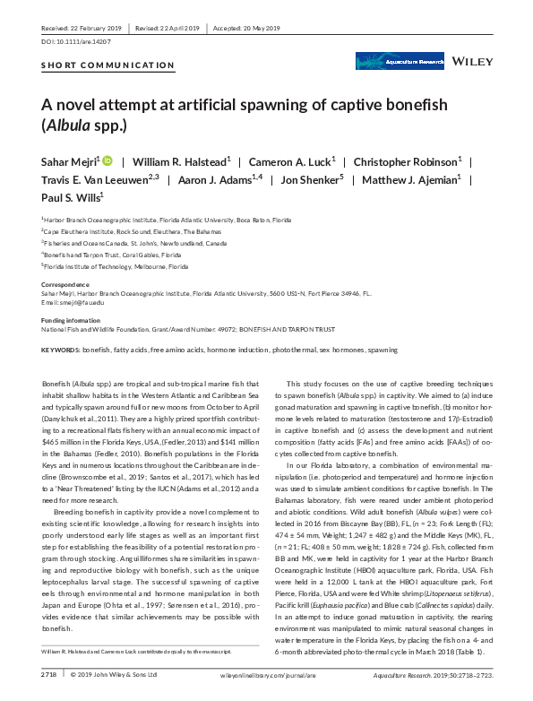 (PDF) A novel attempt at artificial spawning of captive bonefish ...