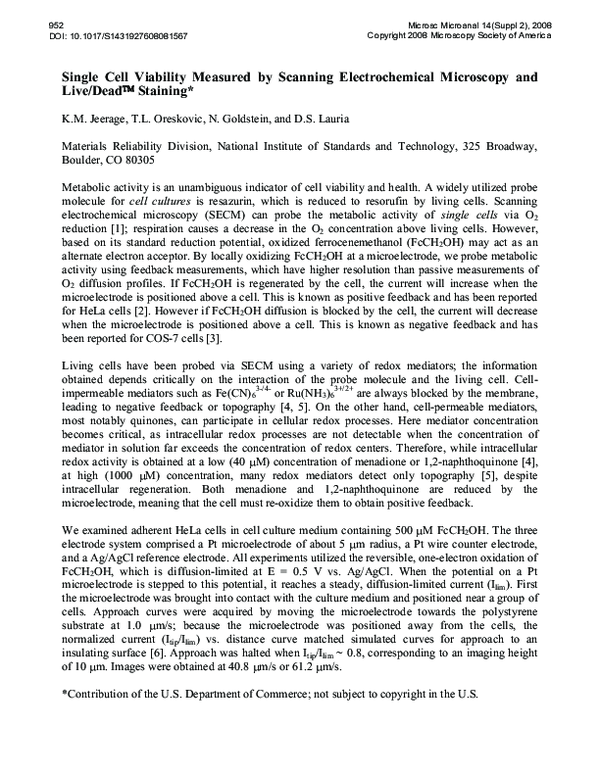 (PDF) Single Cell Viability Measured by Scanning Electrochemical ...
