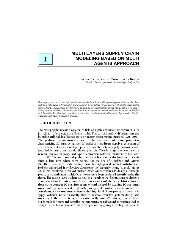 (PDF) Multi-Layers Supply chain modelling based on Multi-Agent Approach
