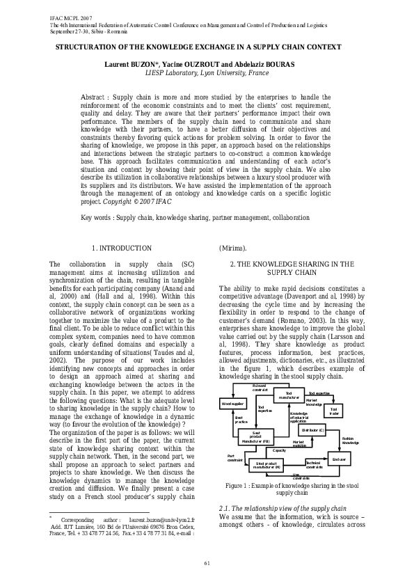(PDF) Structuration of the Knowledge Exchange in a Supply Chain Context