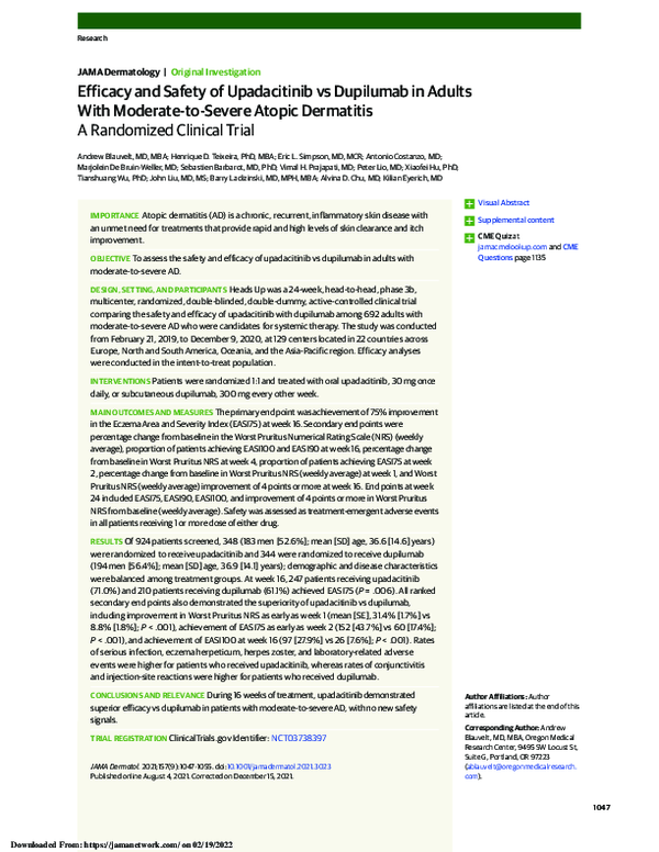 (PDF) Efficacy and Safety of Upadacitinib vs Dupilumab in Adults With ...
