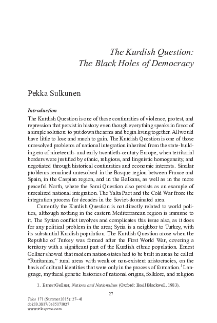 (PDF) The Kurdish Question: The Black Holes of Democracy