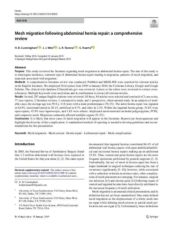 (PDF) Mesh migration following abdominal hernia repair: a comprehensive ...